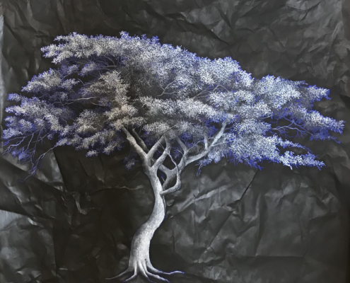 « Portrait d’arbre » 2022 acrylique cimentée sur papier canson, 150x150cm