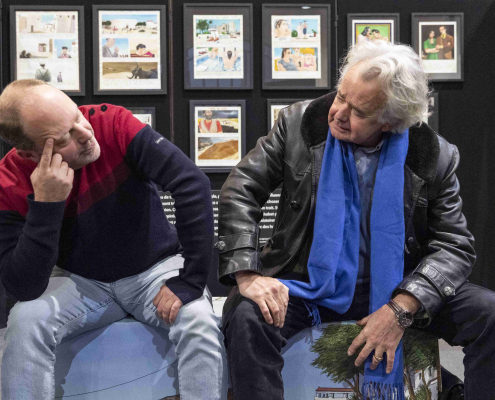 Les invités d'honneur au SoBD 2023 le chercheur Erwin Dejasse vs l'auteur Loustal dans le musée éphémère du salon Les invités d'honneur au SoBD 2023