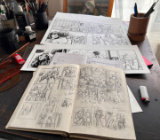 Planches préparatoires dans l'atelier de Mezzo